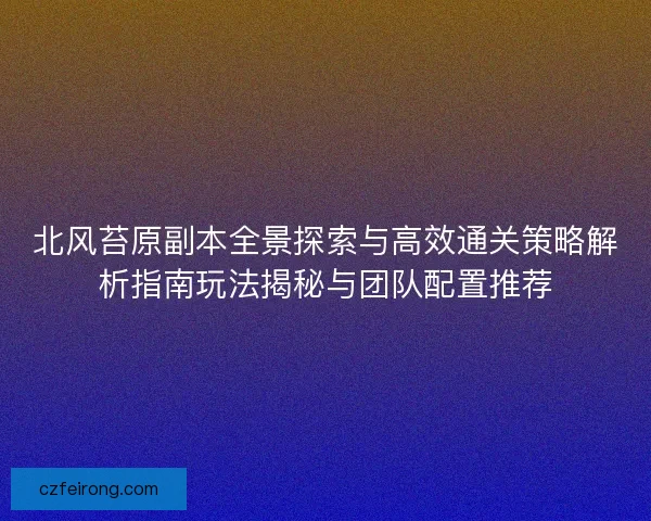 北风苔原副本全景探索与高效通关策略解析指南玩法揭秘与团队配置推荐